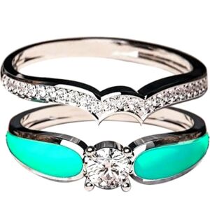 2PC turquoise diamond ring set